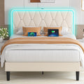 VECELO Upholstered Full Bed Frame with LED Lights - Adjustable