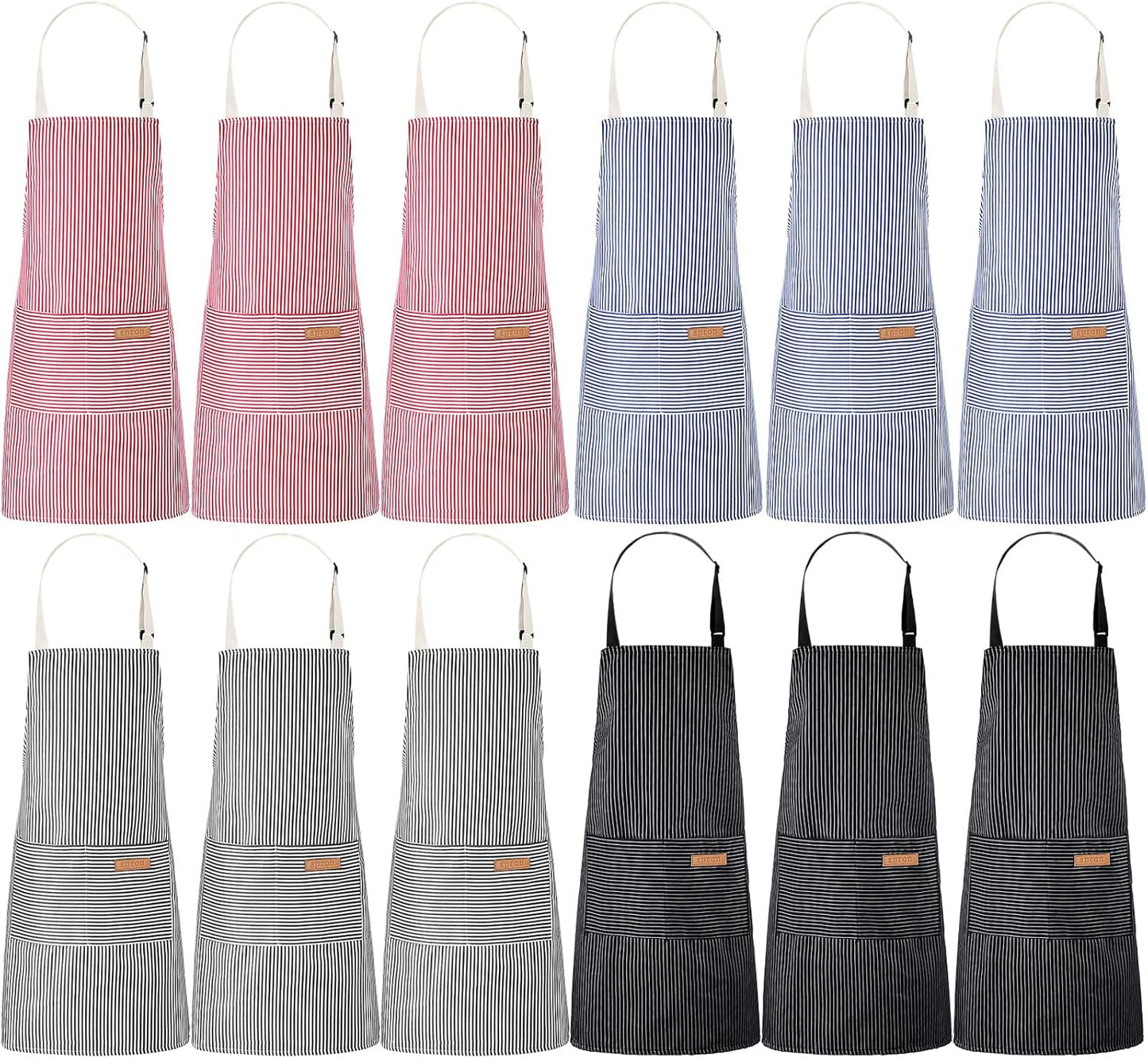 12 Pcs Cotton Aprons for Cooking with Pockets and Adjustable Fit