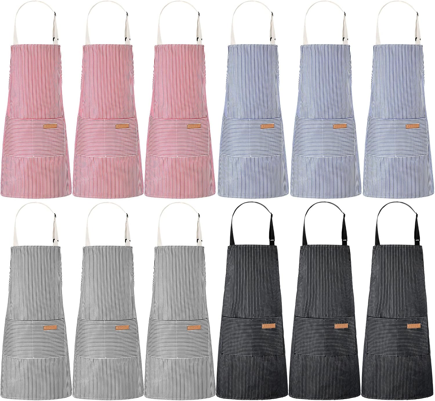 12 Pcs Cotton Aprons for Cooking with Pockets and Adjustable Fit