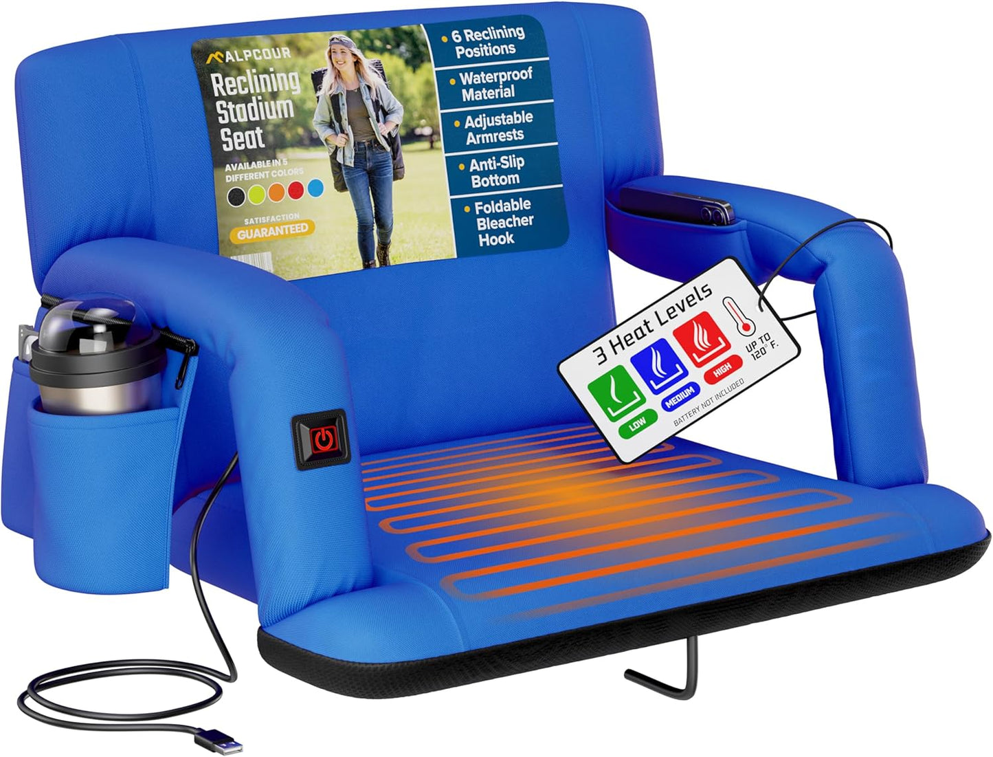 Alpcour Heated Reclining Stadium Seat for Ultimate Comfort