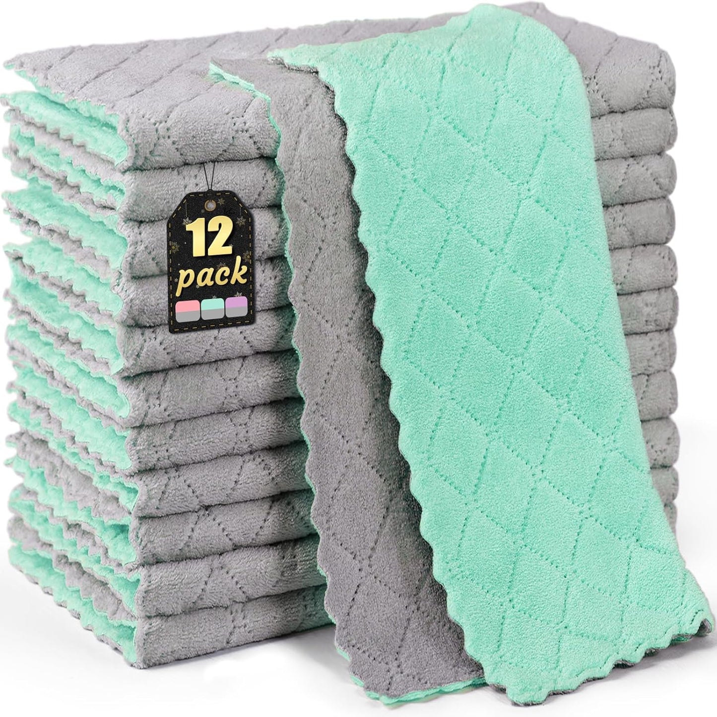 12-Pack Microfiber Dish Towels: Super Absorbent Cleaning Cloths