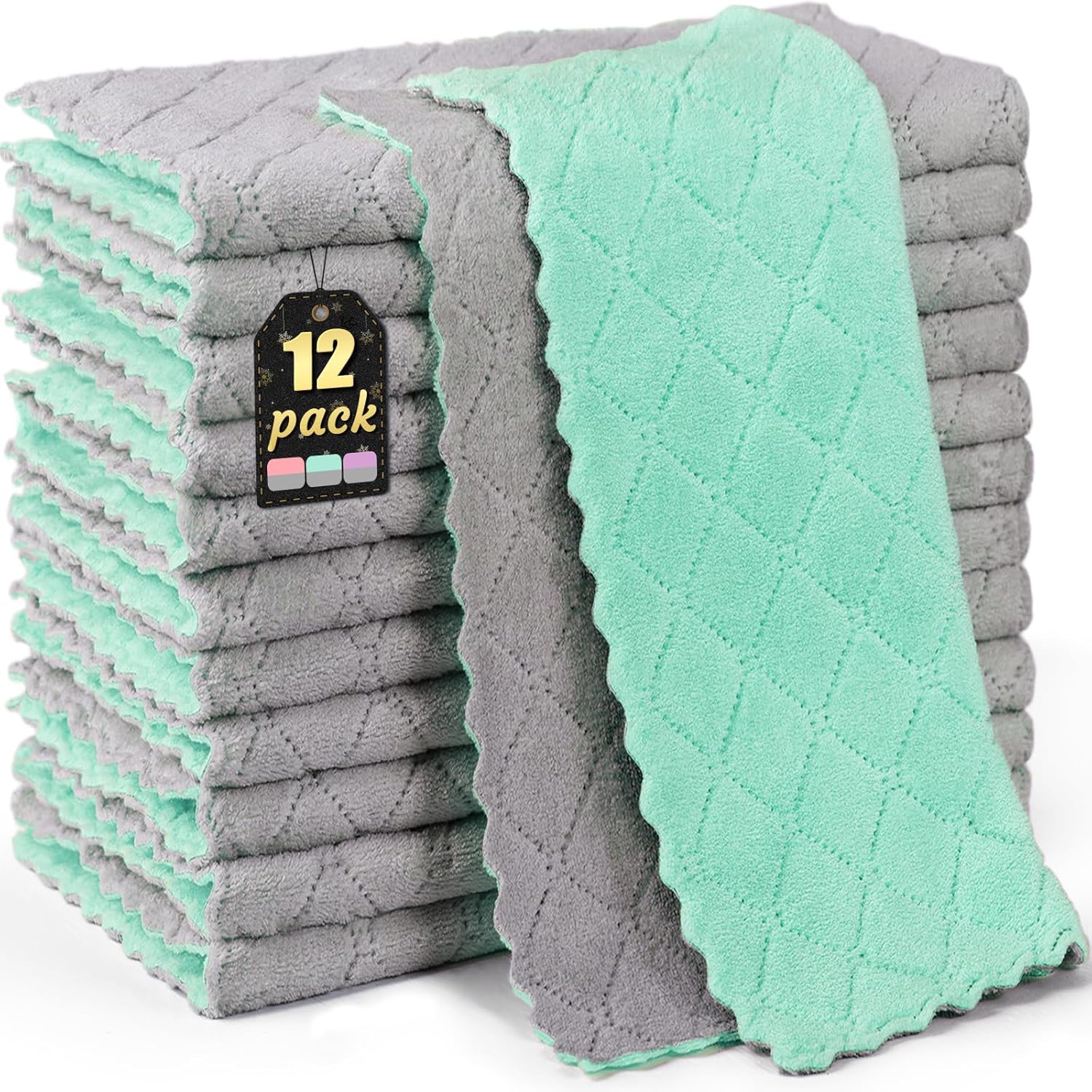12-Pack Microfiber Dish Towels: Super Absorbent Cleaning Cloths