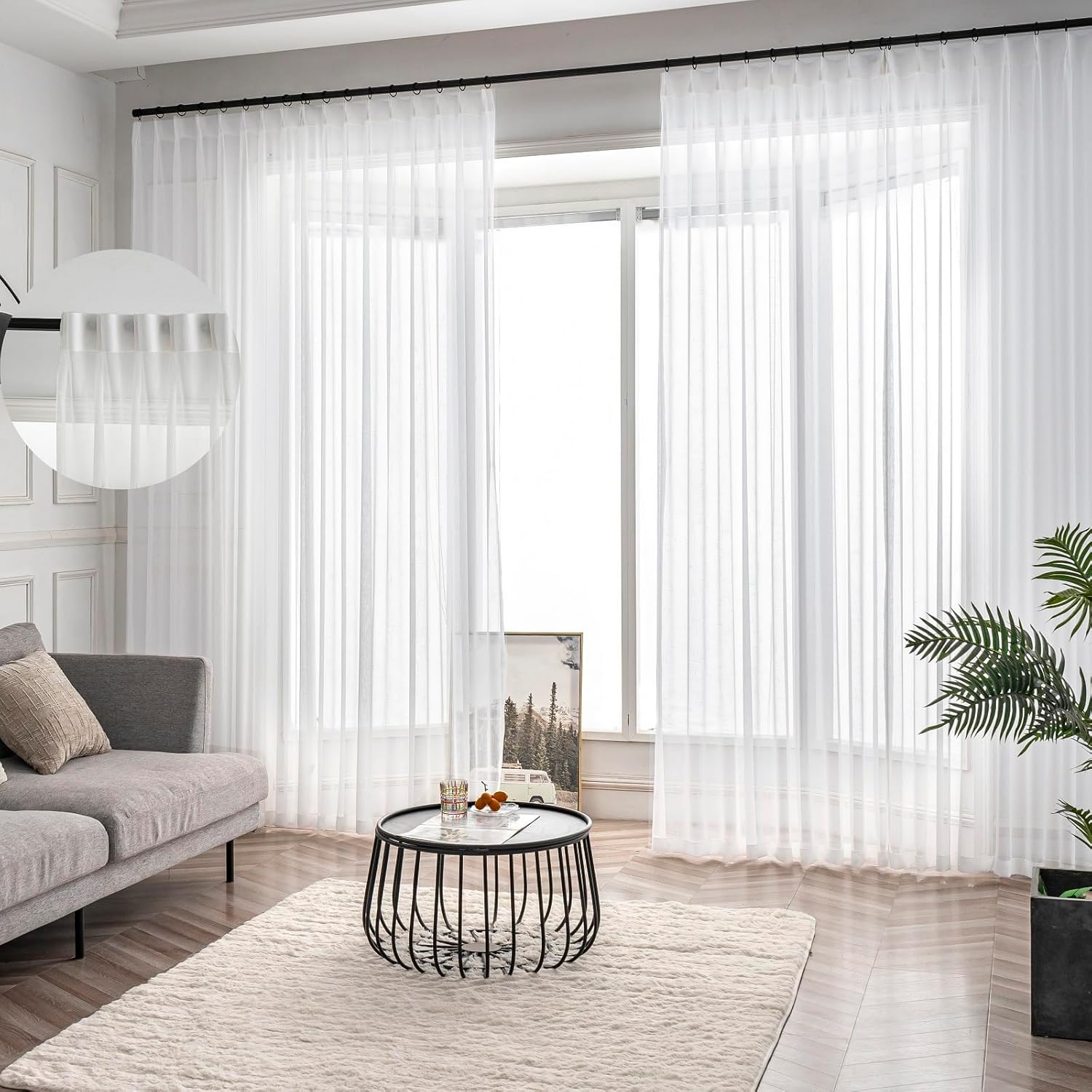 Off White Pinch Pleated Sheer Curtains for Elegant Home Decor