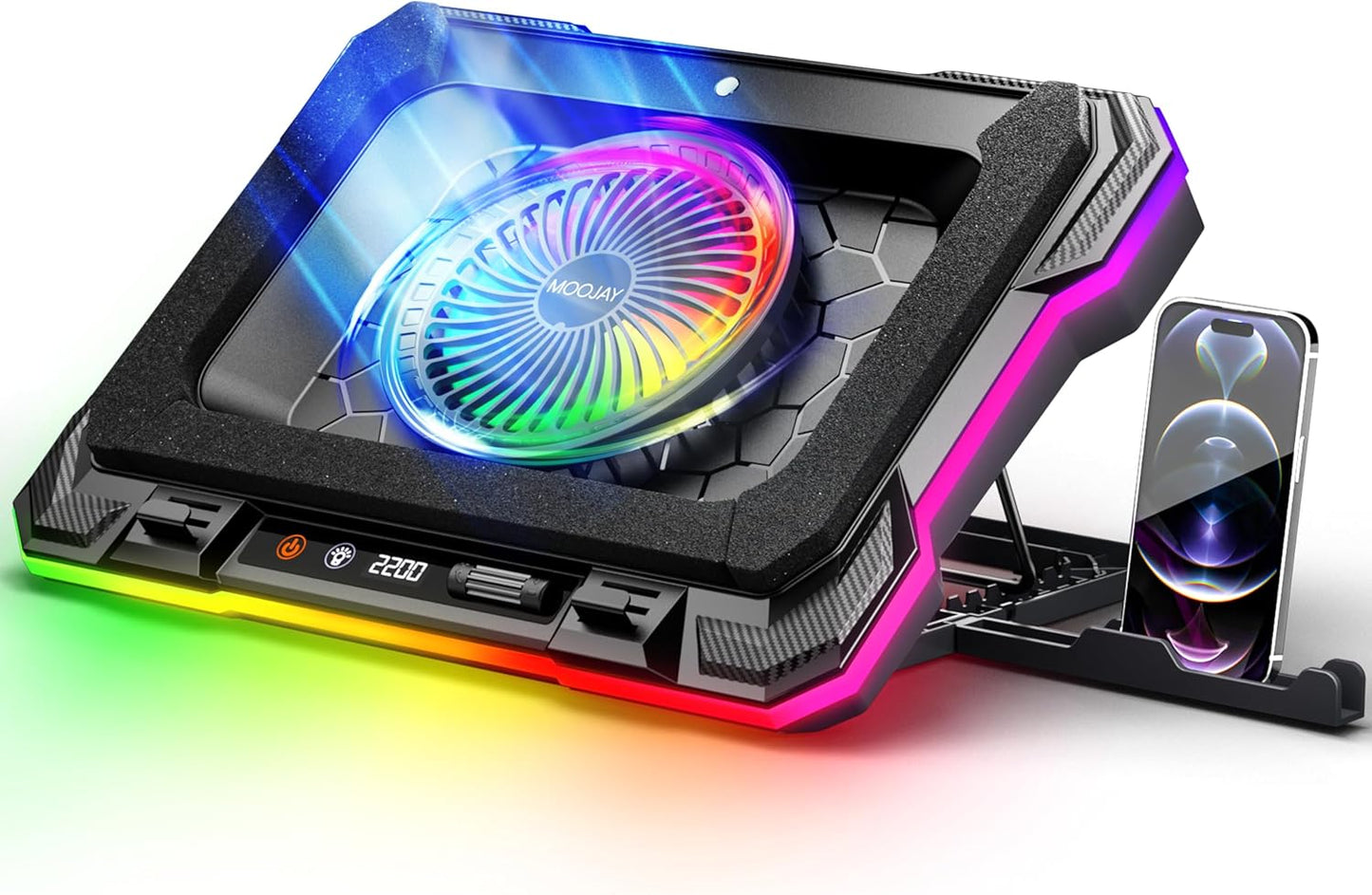 MOOJAY Laptop Cooling Pad with Turbo Fan and RGB Lighting