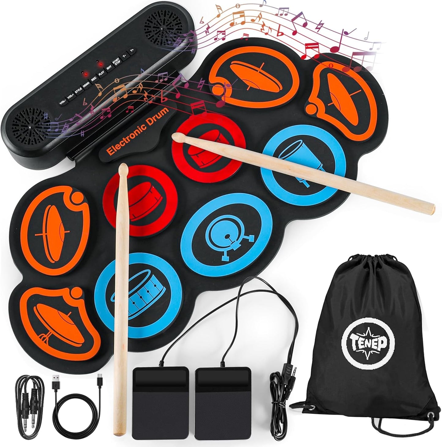 Electric Drum Set 9-Pad Portable Roll-up Drum Pad for All Ages