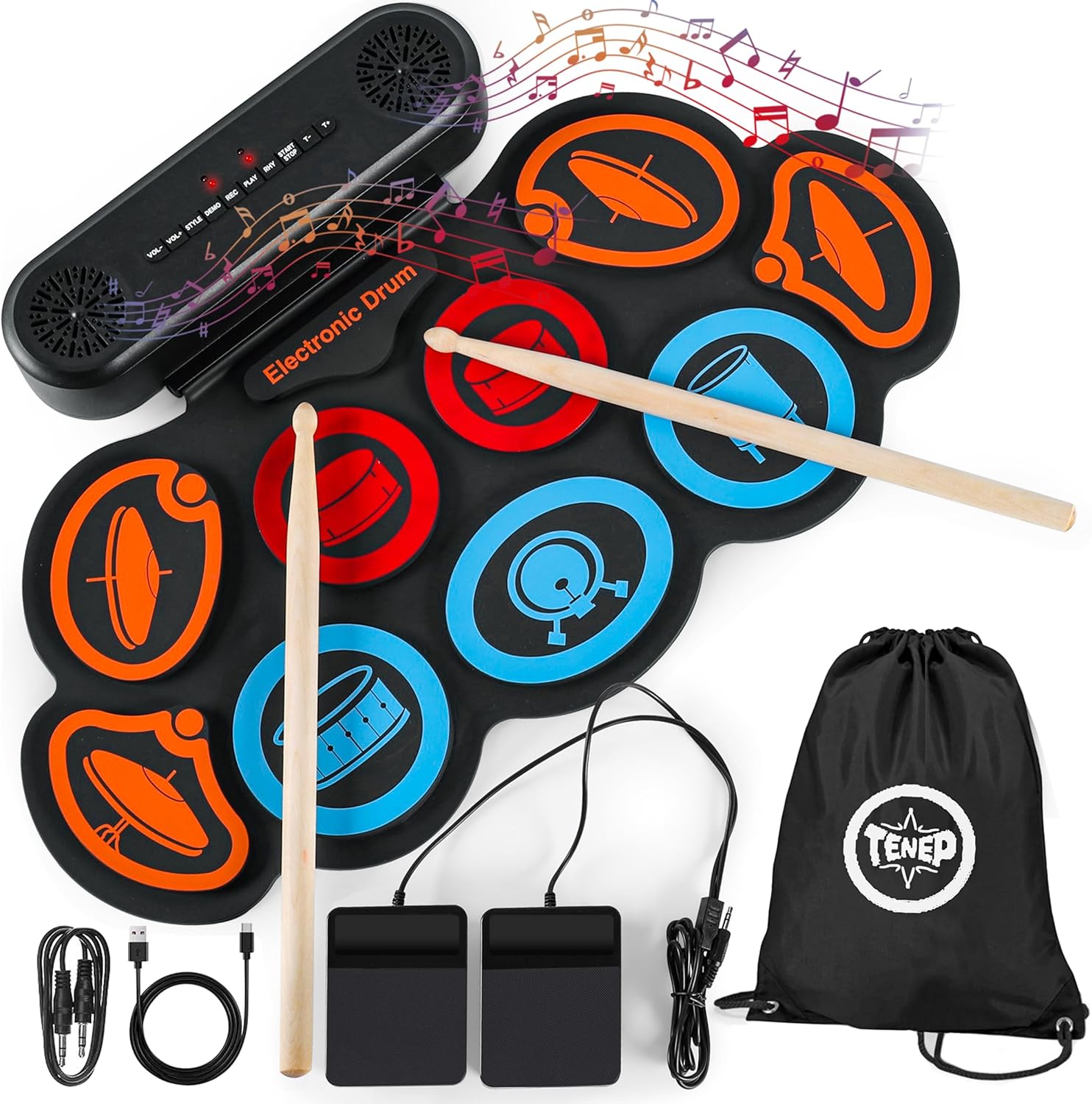 Electric Drum Set 9-Pad Portable Roll-up Drum Pad for All Ages