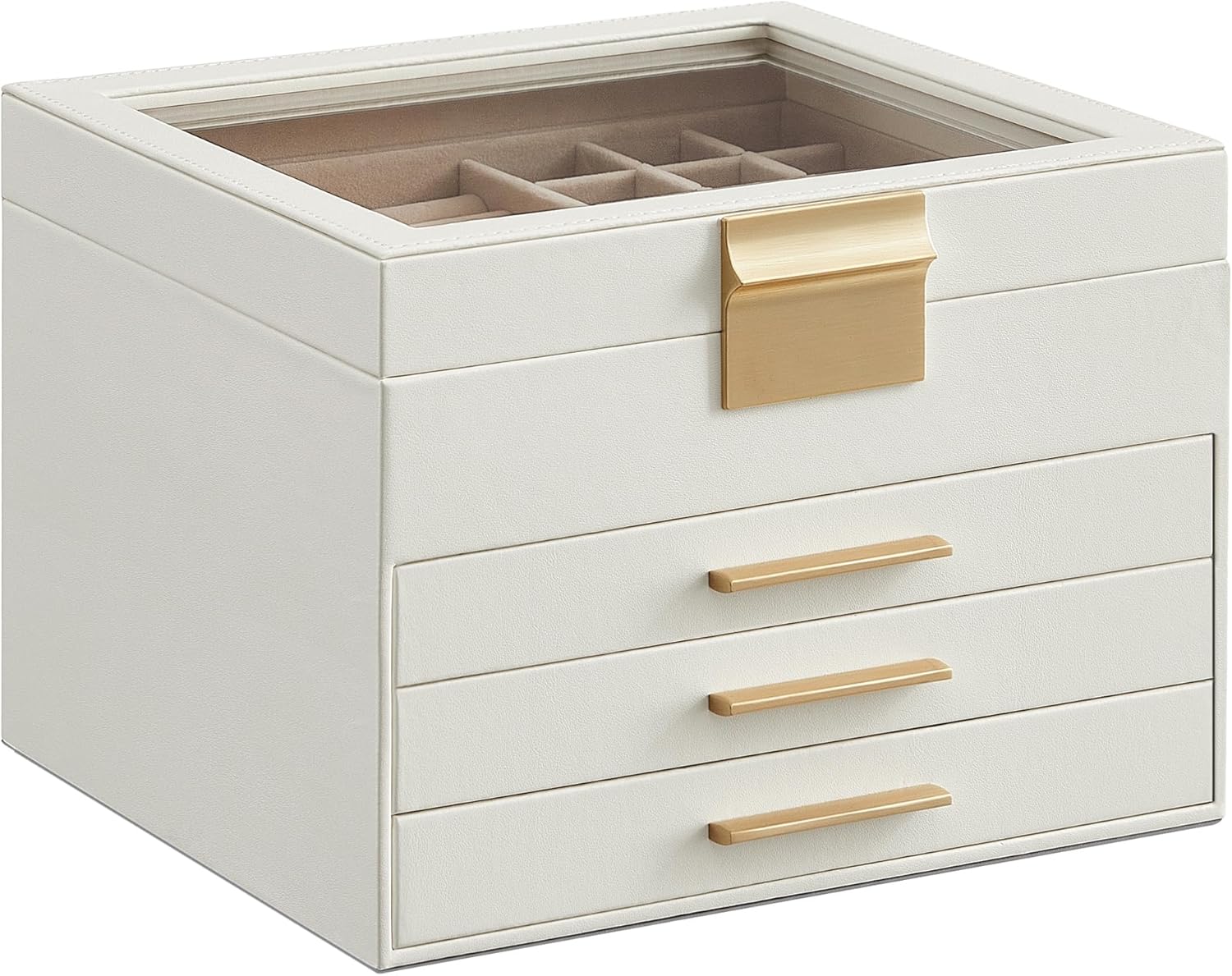 SONGMICS Jewelry Box Organizer with Glass Lid for Storage