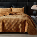 Velvet Quilt King Size Luxury Geometric Stitch Quilt Set - Burnt