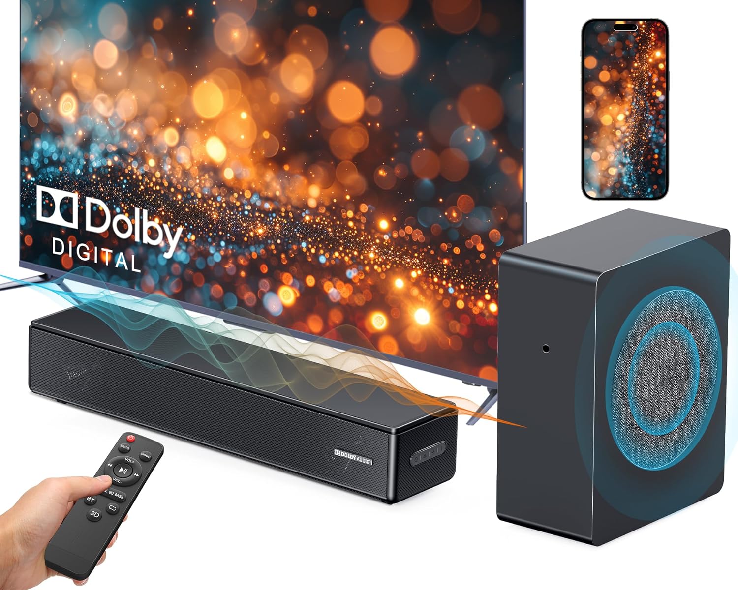 2.1 ch Soundbar with Subwoofer for Home Theater Audio System