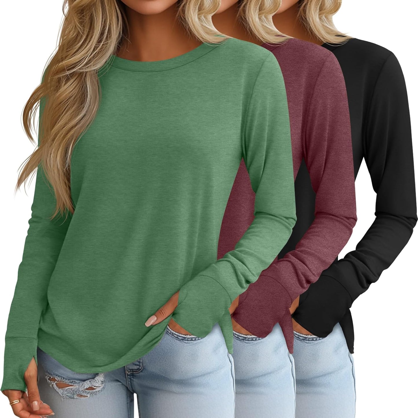 Huukeay Women's Long Sleeve Shirts with Thumb Holes for Style