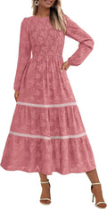 PRETTYGARDEN Long Sleeve Smocked Midi Dress - Flowy Fall Favorite