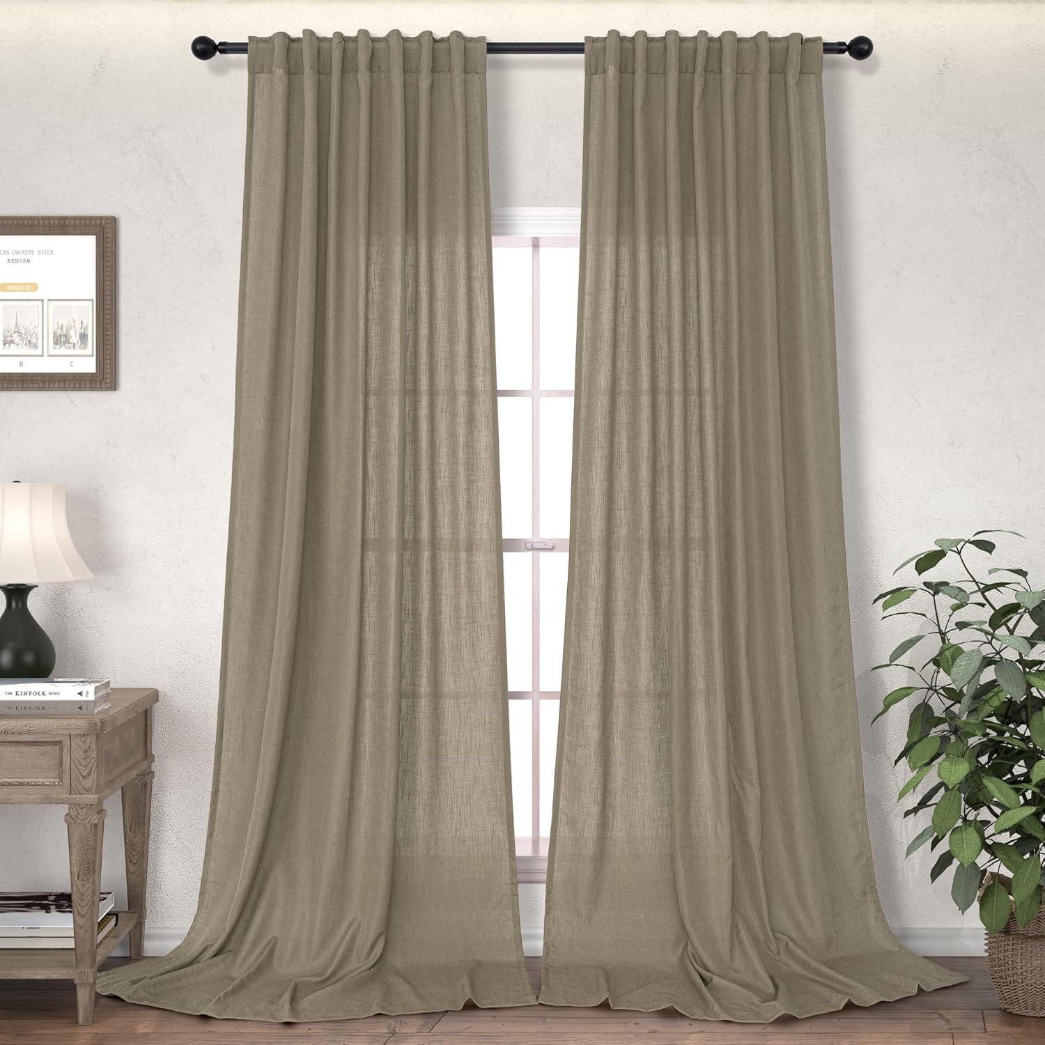 Dark Taupe Linen Curtains 84 Inch Length for Living Room