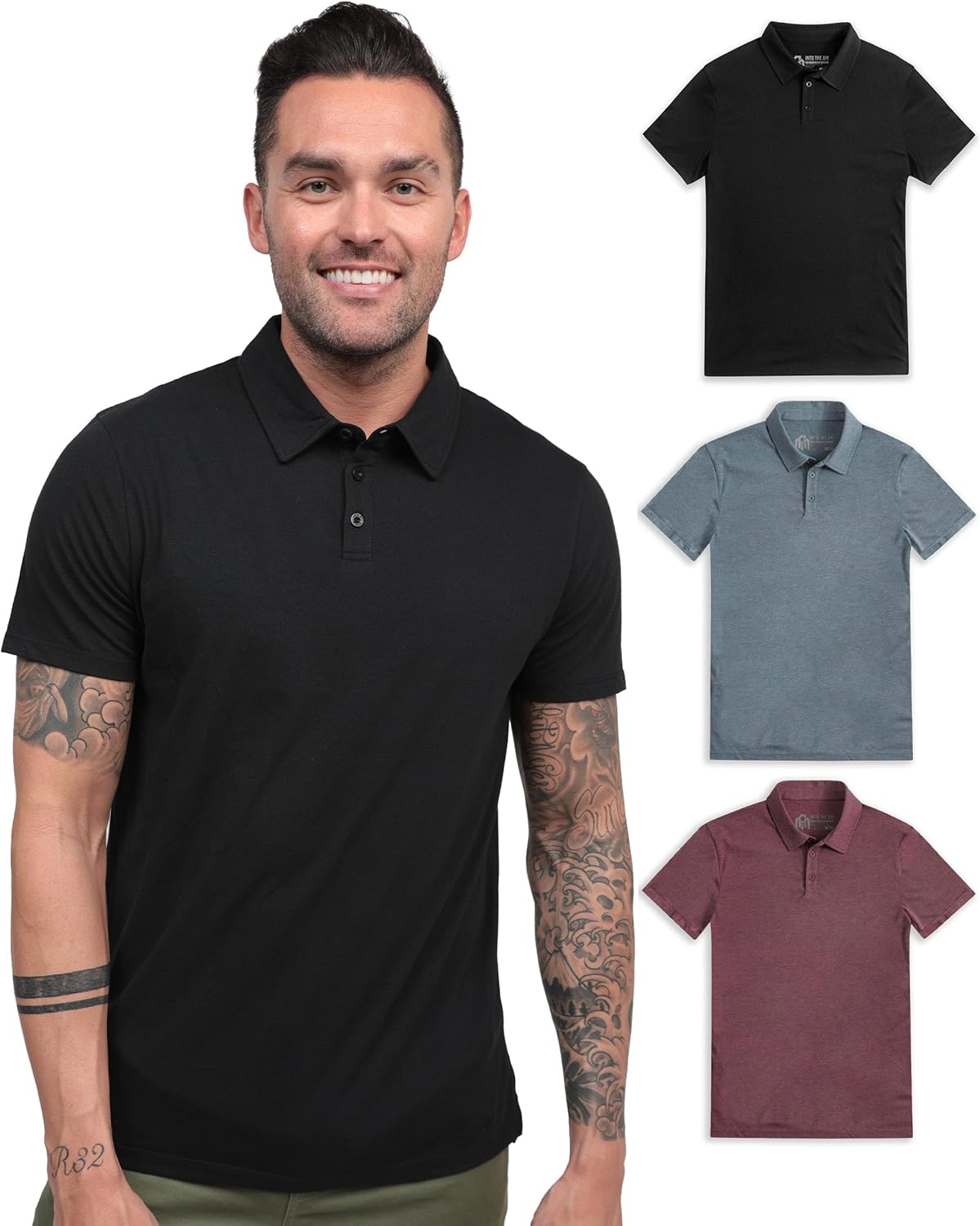 INTO THE AM Polo Shirts for Men - Slim Fit Short Sleeve Collared