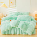 Fluffy Mint Green Faux Fur Comforter Cover Queen Set - Plush, Cozy