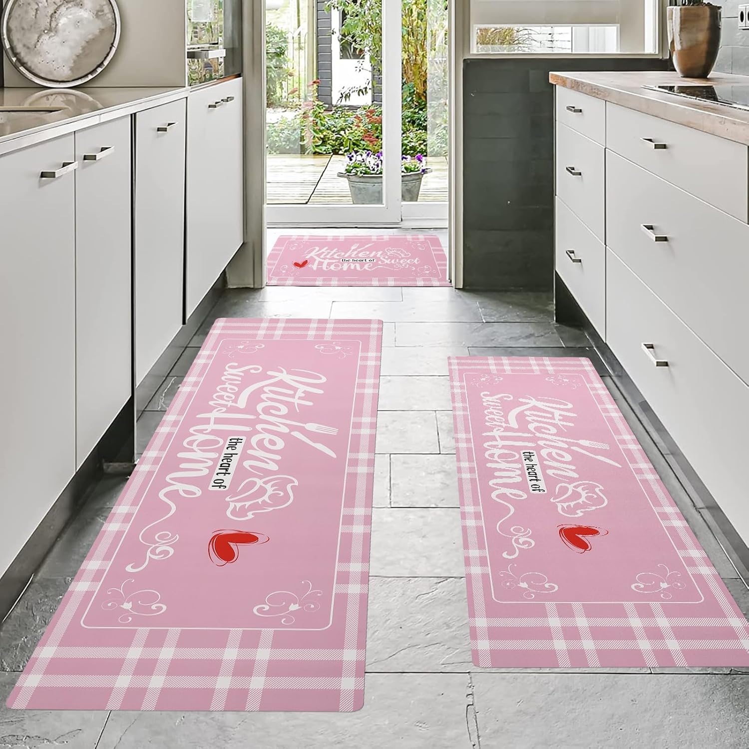 Kitchen Mats for Floor with Grid Design - 3 Piece Set