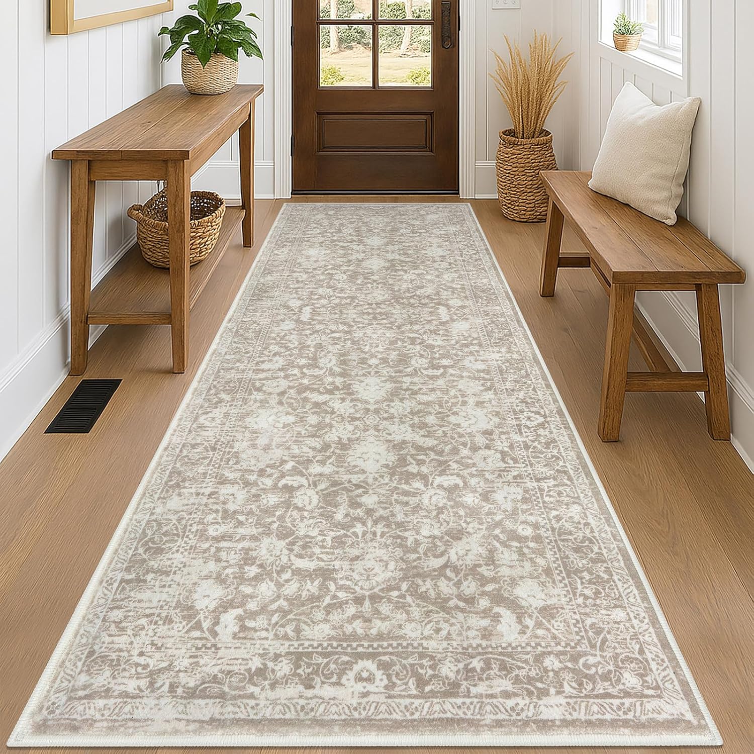 KILOCOCO Hallway Runner 3x8 Rug for Vintage Floral Decor
