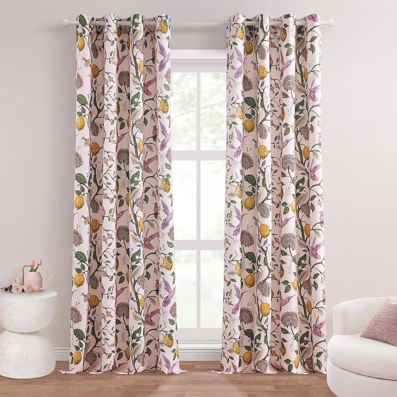 Topfinel Floral Curtains Set with Hummingbird Design for Home