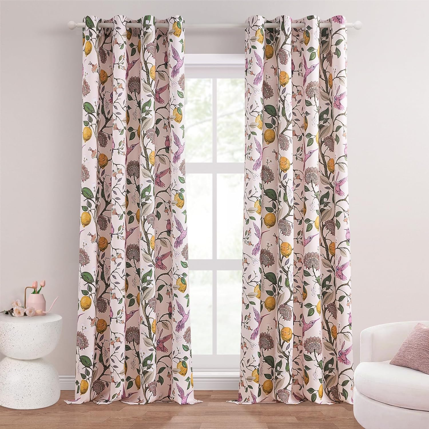 Topfinel Pink Curtains 102 Inches Long with Hummingbird Design