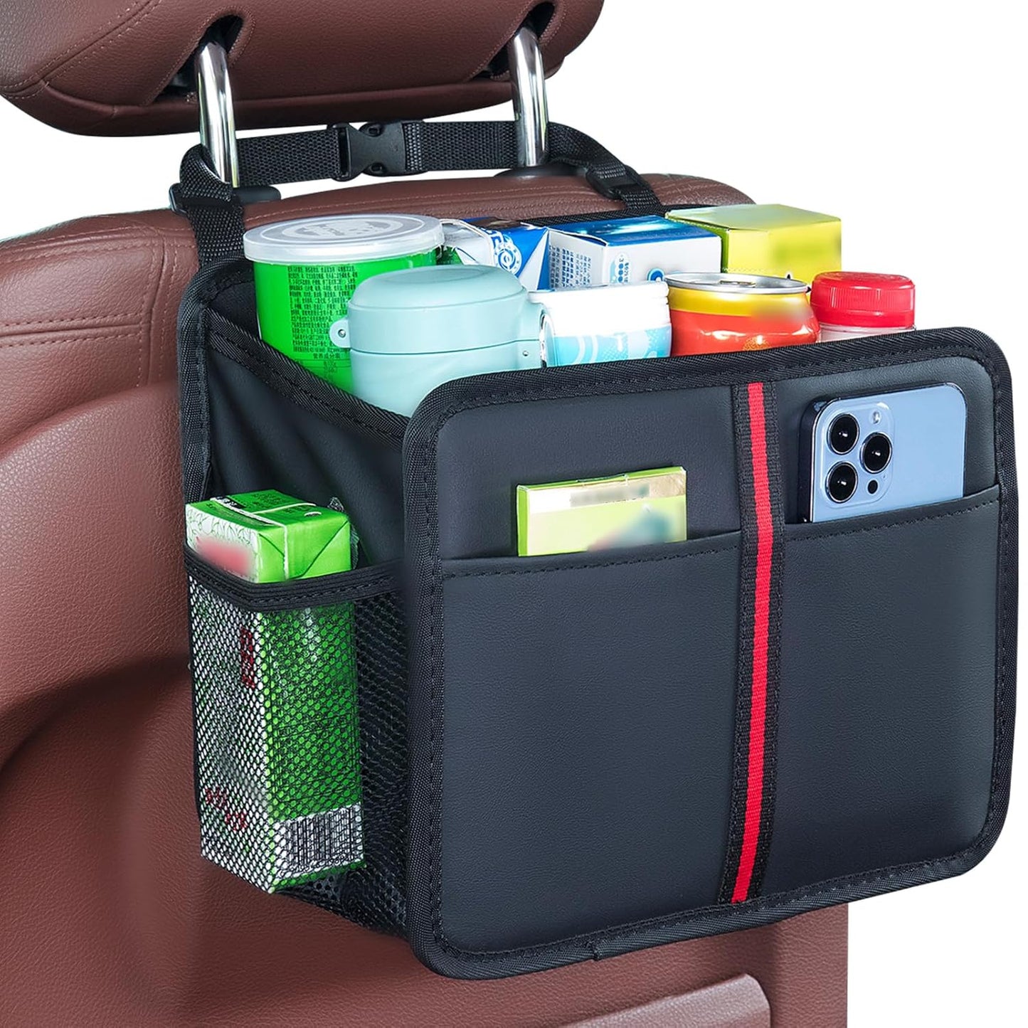 Hanging Car Seat Organizer - Premium PU Leather, Essential Road Trip Companion