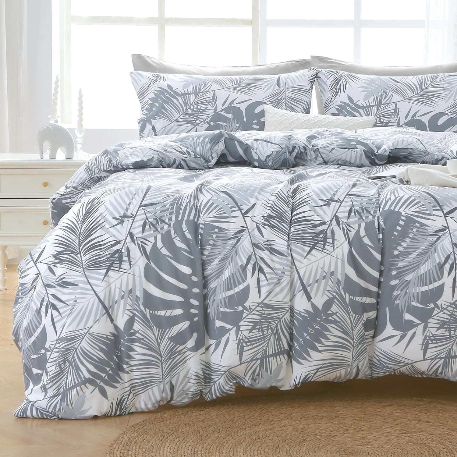 MUXHOMO King Comforter Set Reversible Botanical Flowers Design