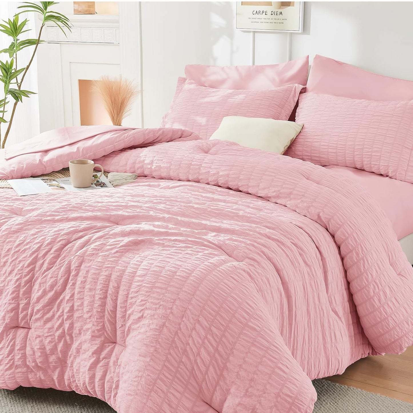 HYMOKEGE Pink Twin Comforter Set for All Season Luxury Bedding