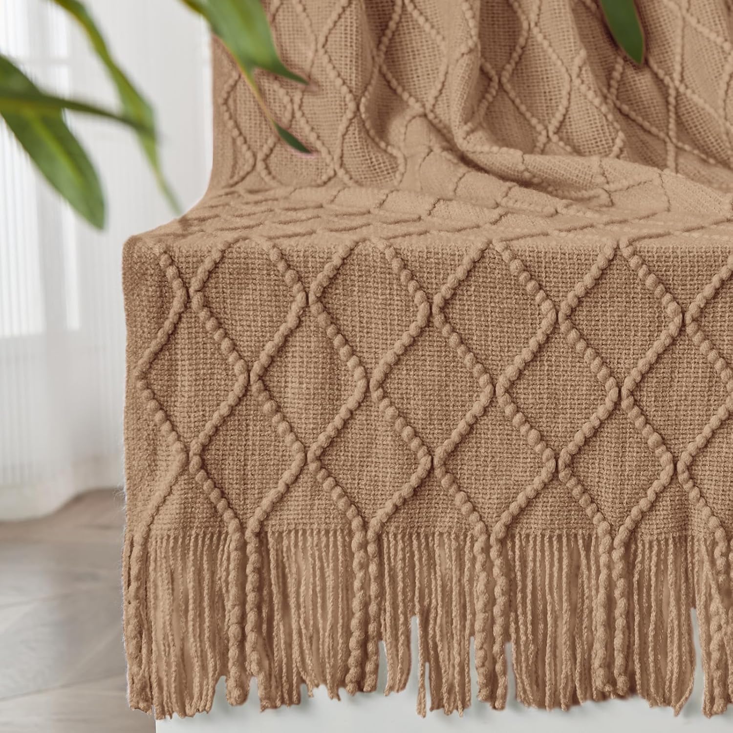 Soft Cozy Knit Blanket with Tassel for Couch and Bed