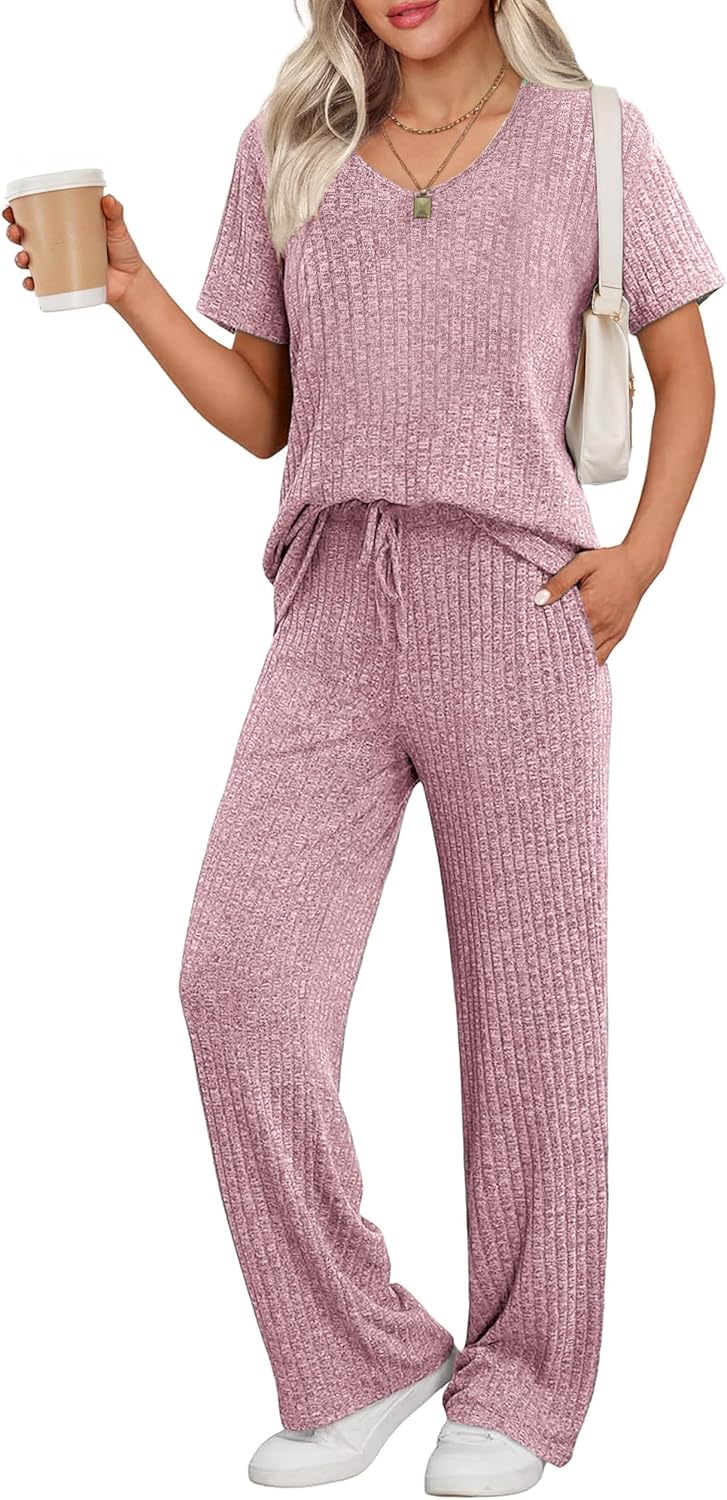 Ekouaer Womens Ribbed Knit Lounge Set for Cozy Comfort