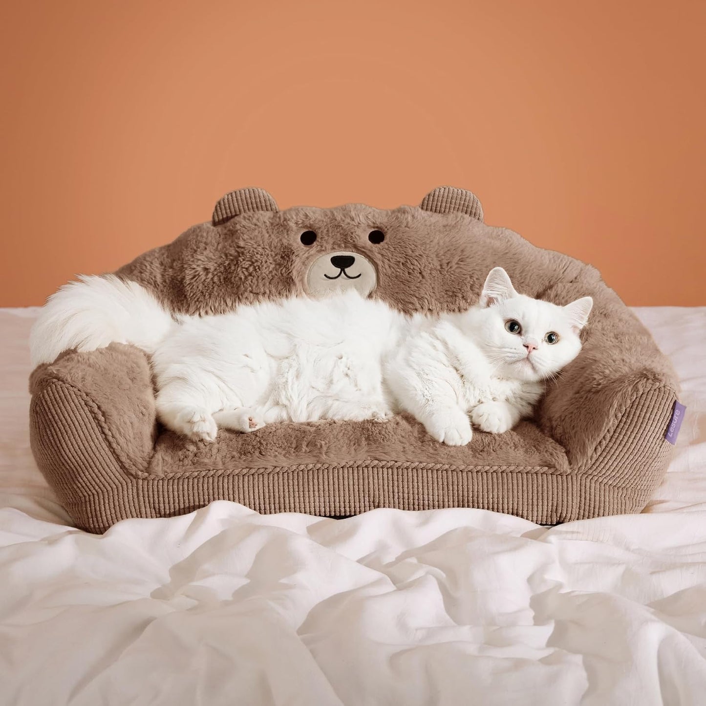 LE SURE Cute Cat Couch for Pets - Fluffy Bear Design Bed