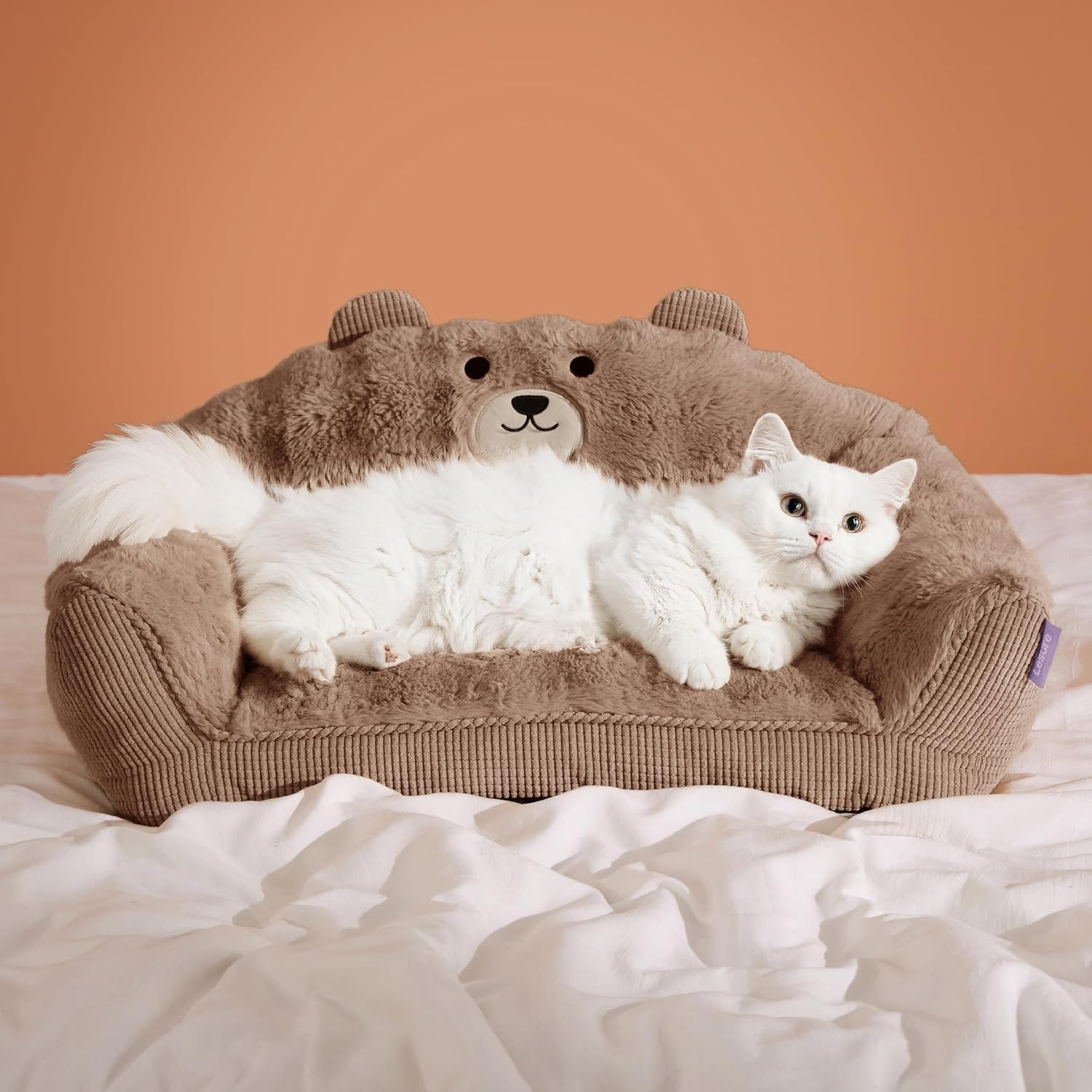 LE SURE Cute Cat Couch for Pets - Fluffy Bear Design Bed
