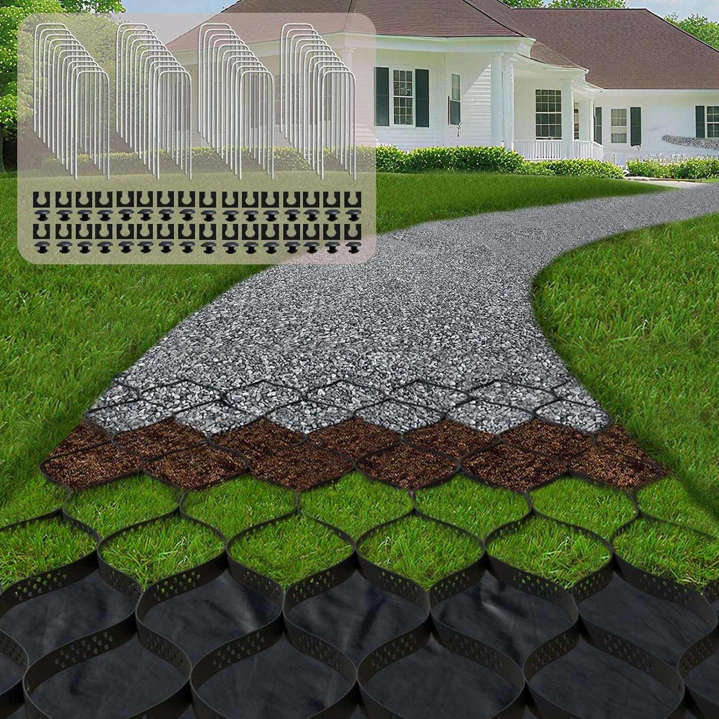 2 Thick Gravel Ground Grid for Driveway Stabilization and More