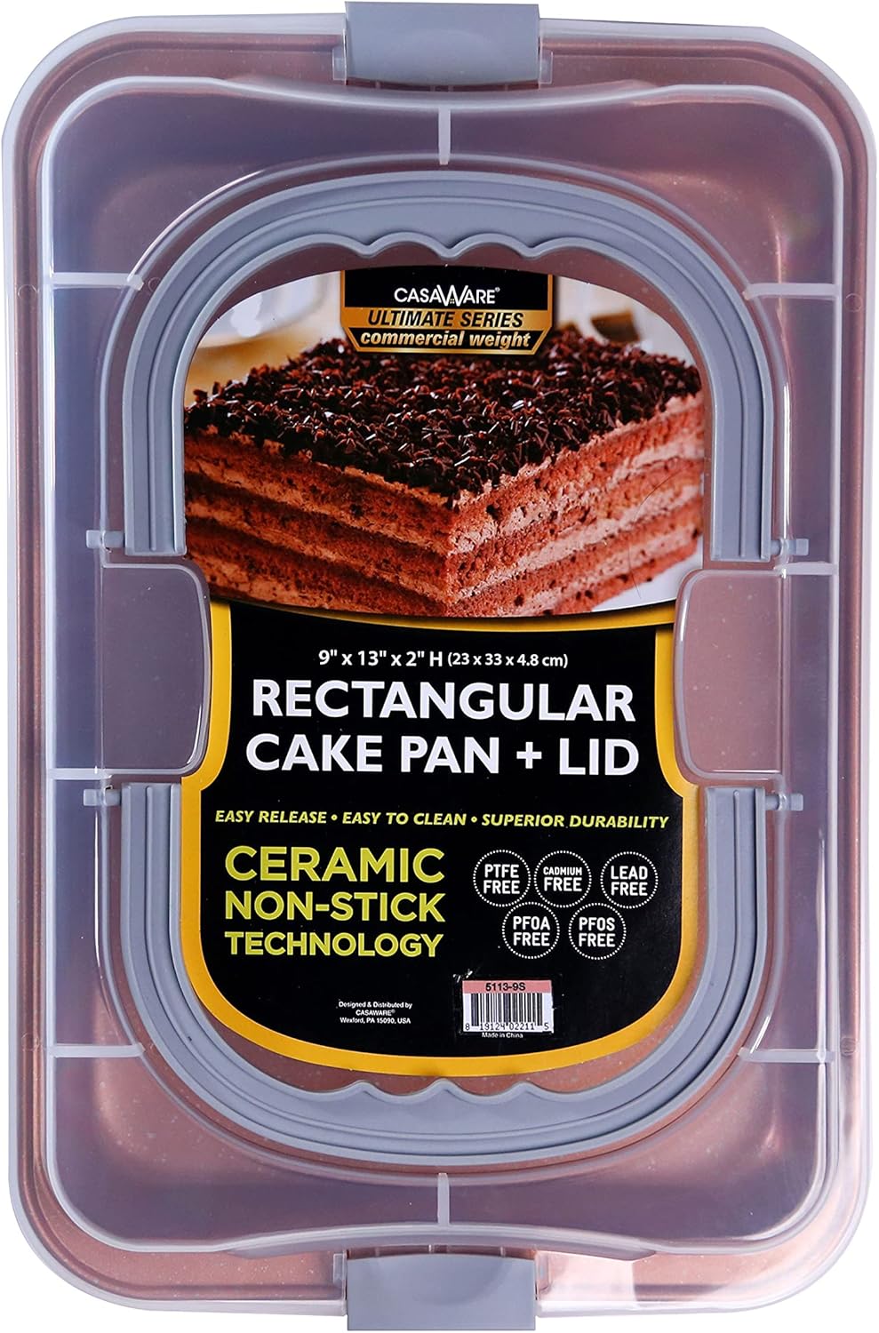 CasaWare 9 x 13 x 2-inch Covered Cake Pan with Wide Handles