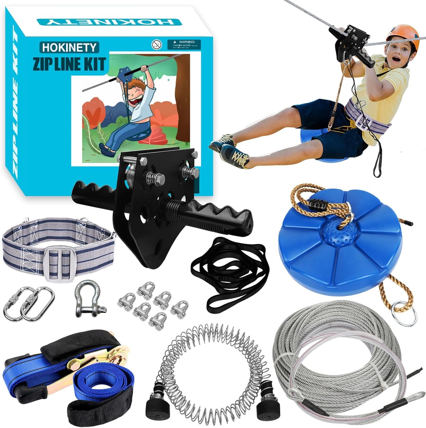 76FT Zip Line Kit for Kids and Adults with Safety Features