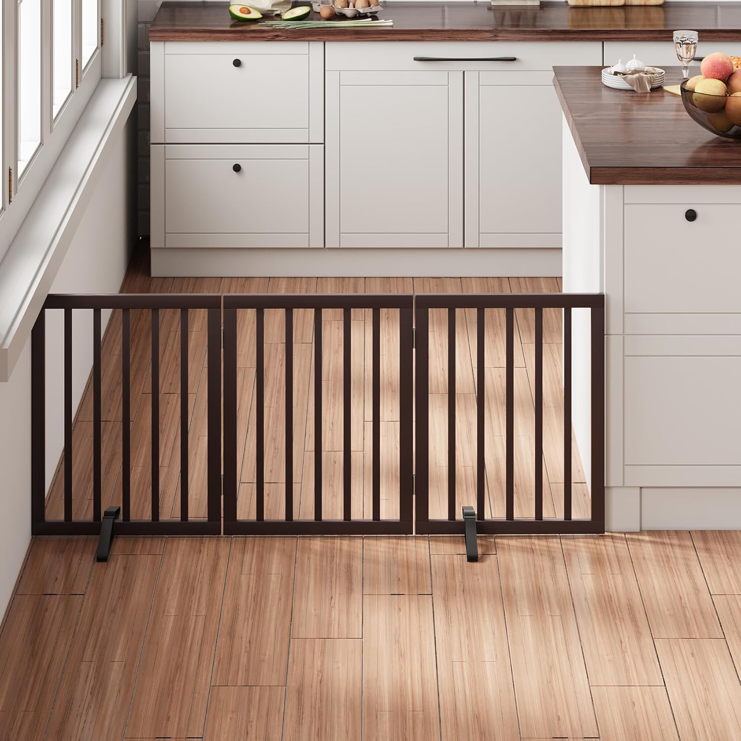 Stylish Brown 18-55in Wide Dog Gate for Indoor Use