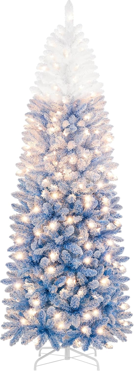 Yaheetech 6ft Pre-lit Snow Flocked Pencil Christmas Tree