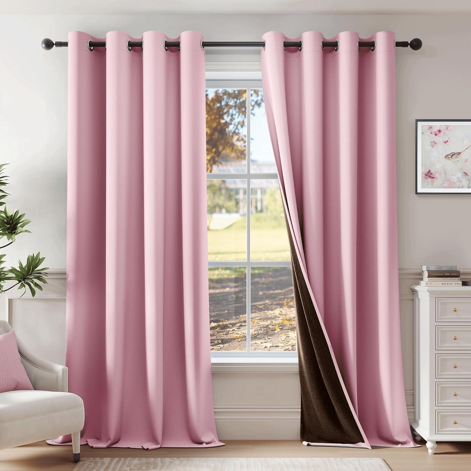 Beauoop Pink 100% Blackout Curtains for Bedroom and Living Room