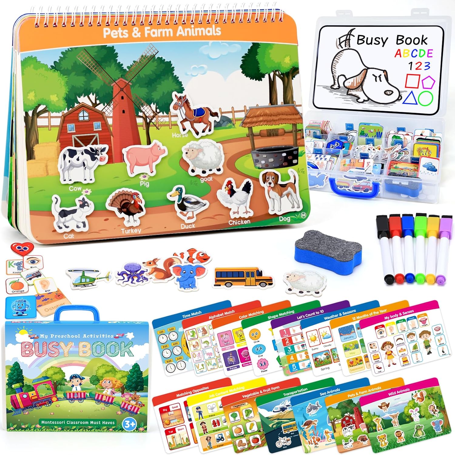 Montessori Busy Book w/ Storage Box & Drawing Board