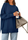 Women's Oversized Crewneck Sweater for Fall 2025 - Chunky Side Slit