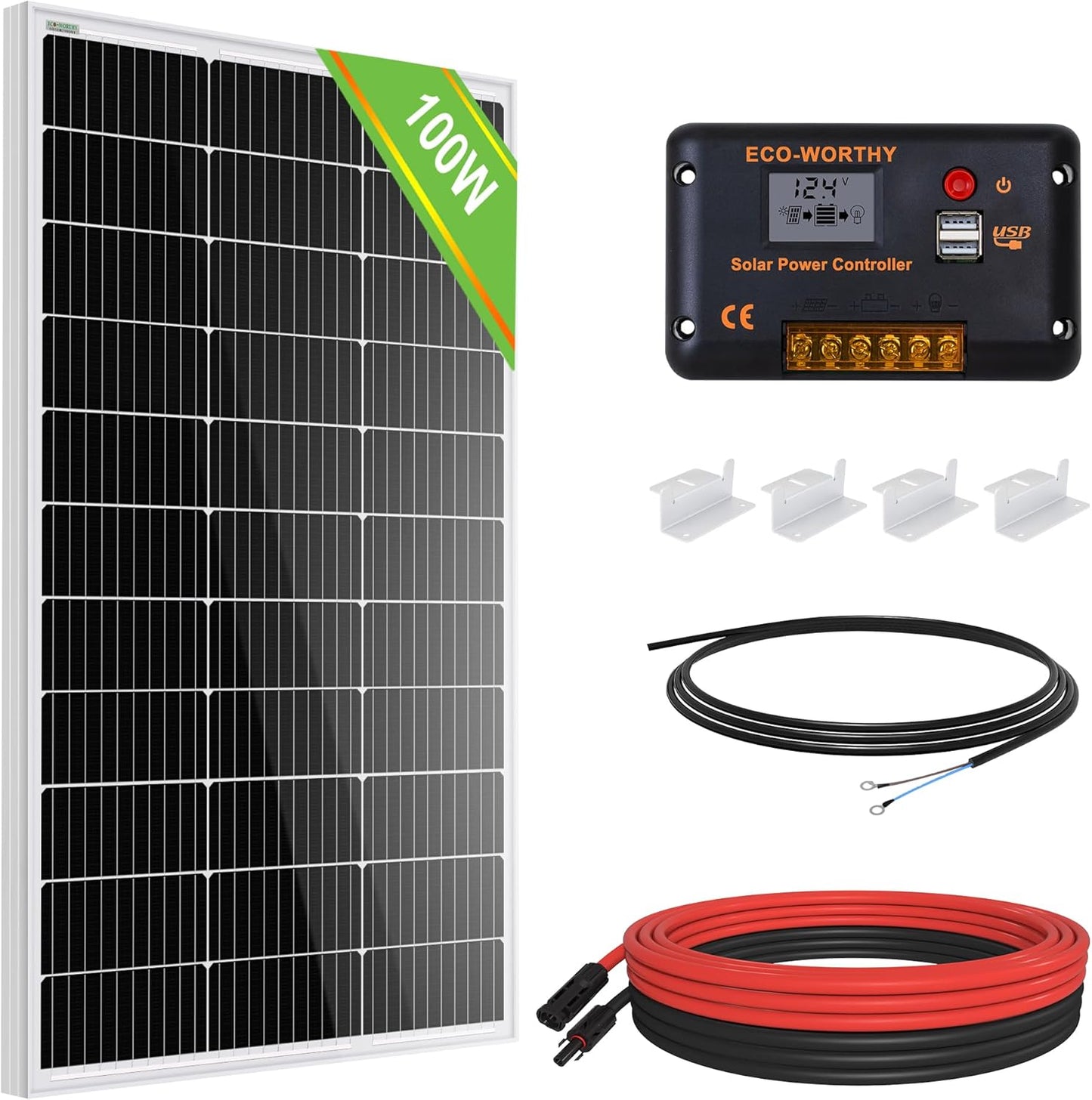 100 Watt Solar Panel Kit for RV Battery Boat Trailer Cabin