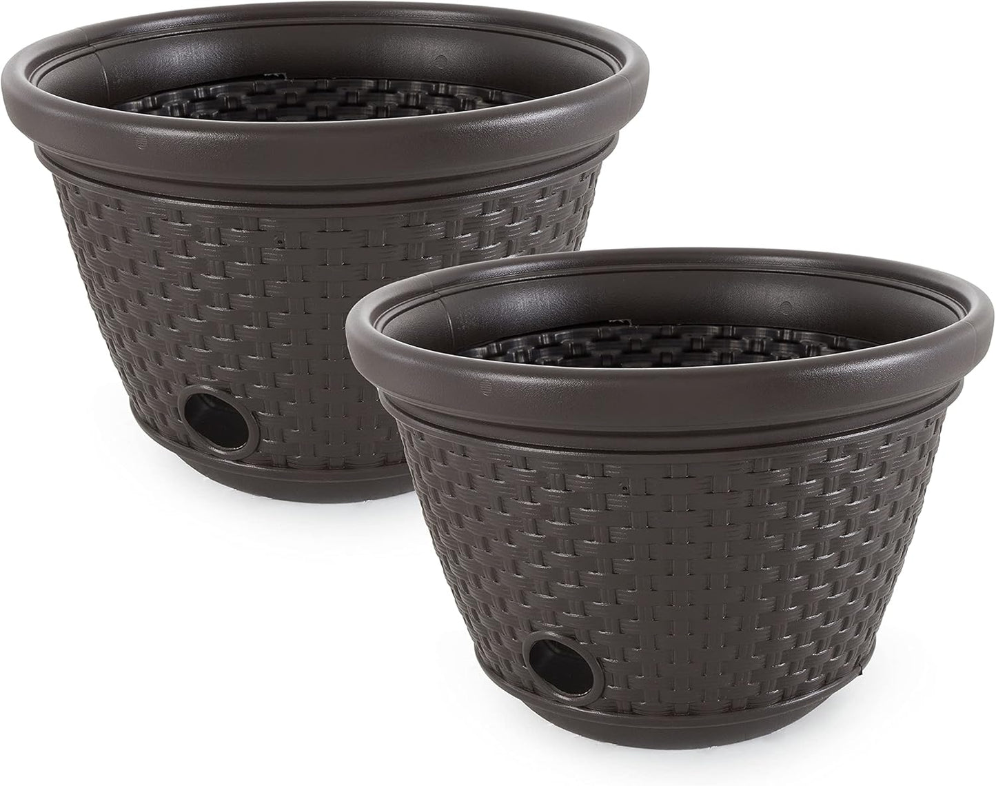 Suncast Decorative Wicker Garden Hose Holder Pot for 100 ft Hoses