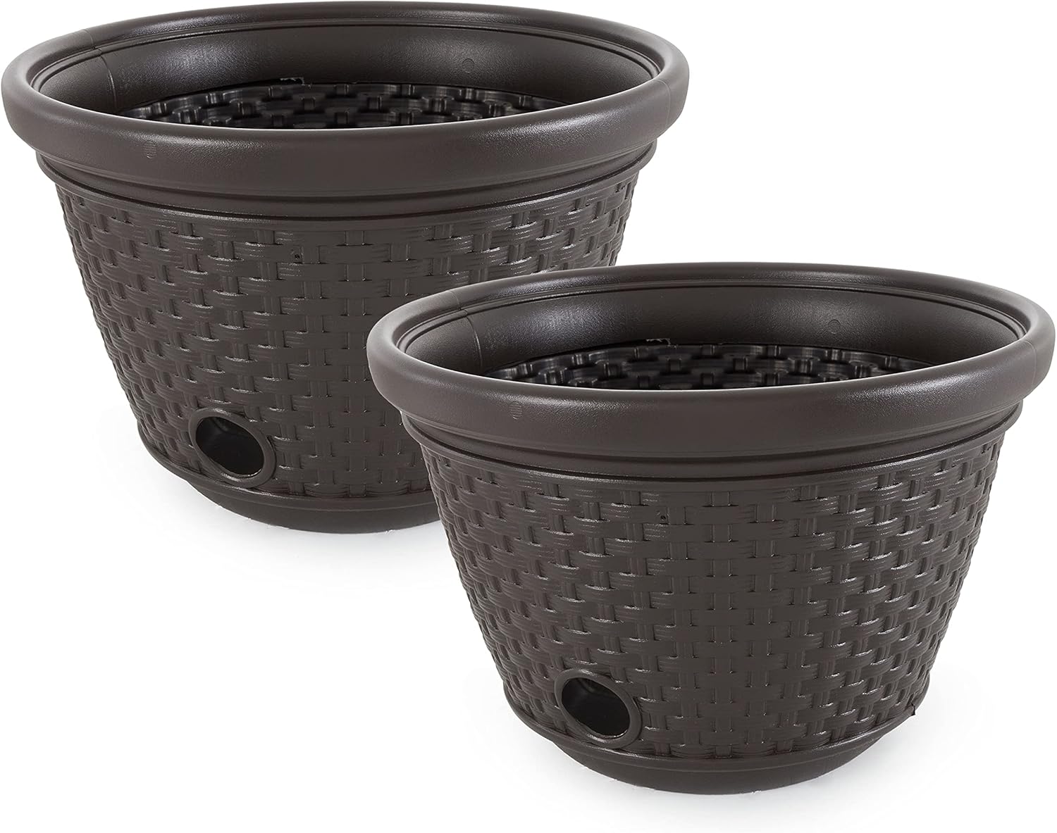 Suncast Decorative Wicker Garden Hose Holder Pot for 100 ft Hoses