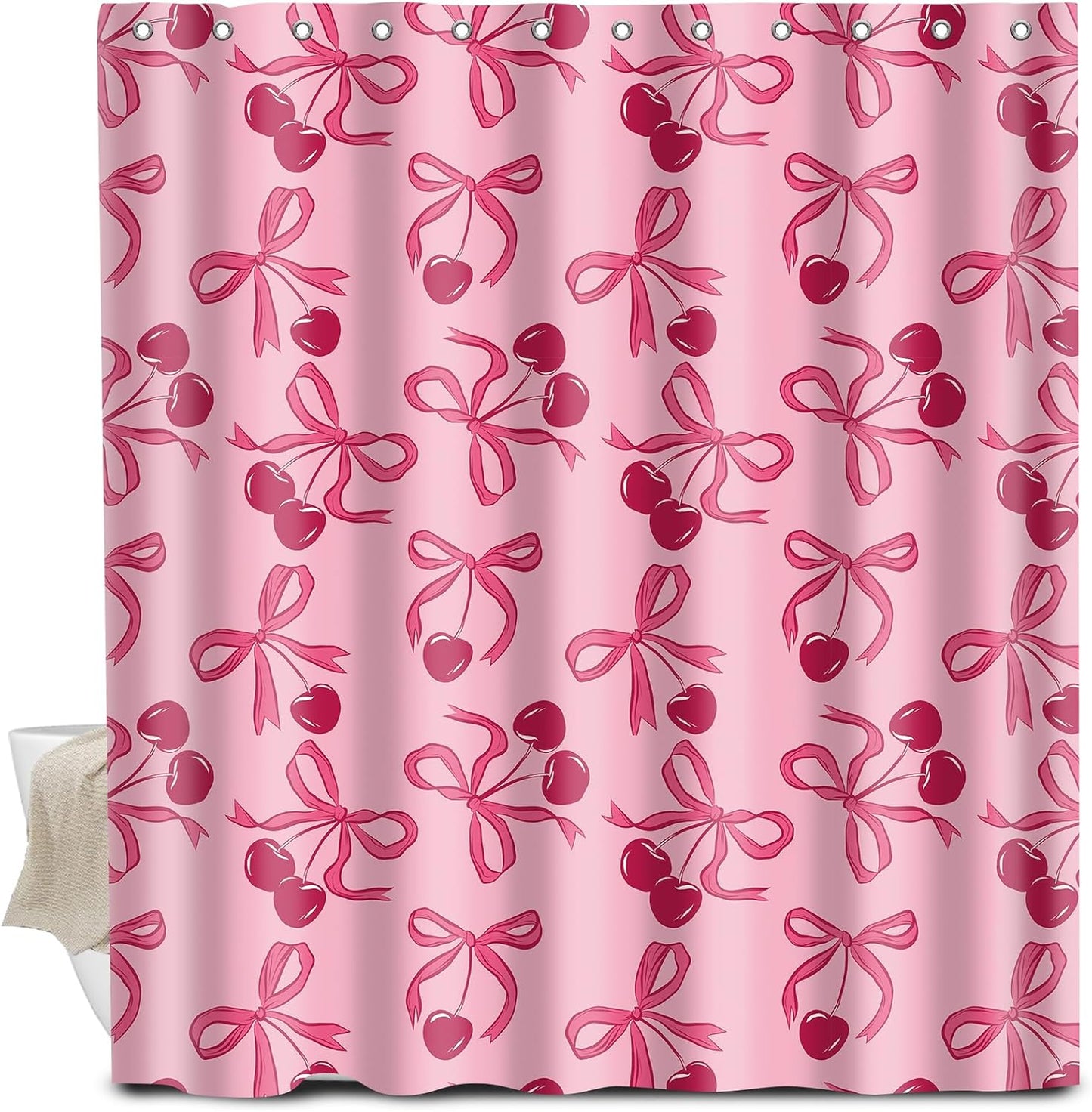 Waterproof Cute Pink Bow Shower Curtain Set