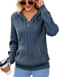 Womens Oversized V Neck Knit Hoodie - Soft Fall Winter Pullover