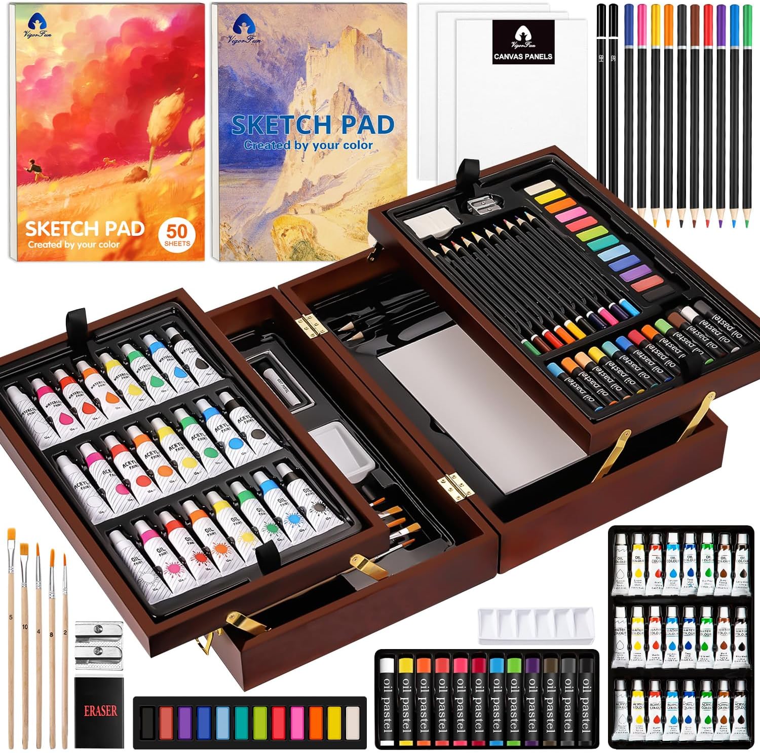 VigorFun Deluxe Wooden Art Set for Creative Drawing and Painting