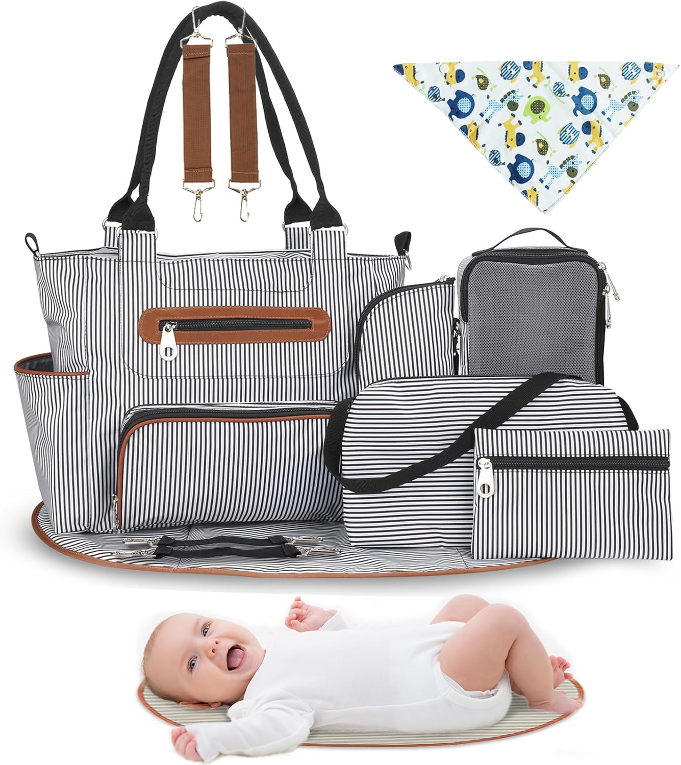 Moclever 8pc Diaper Tote Set for Busy Parents on the Go