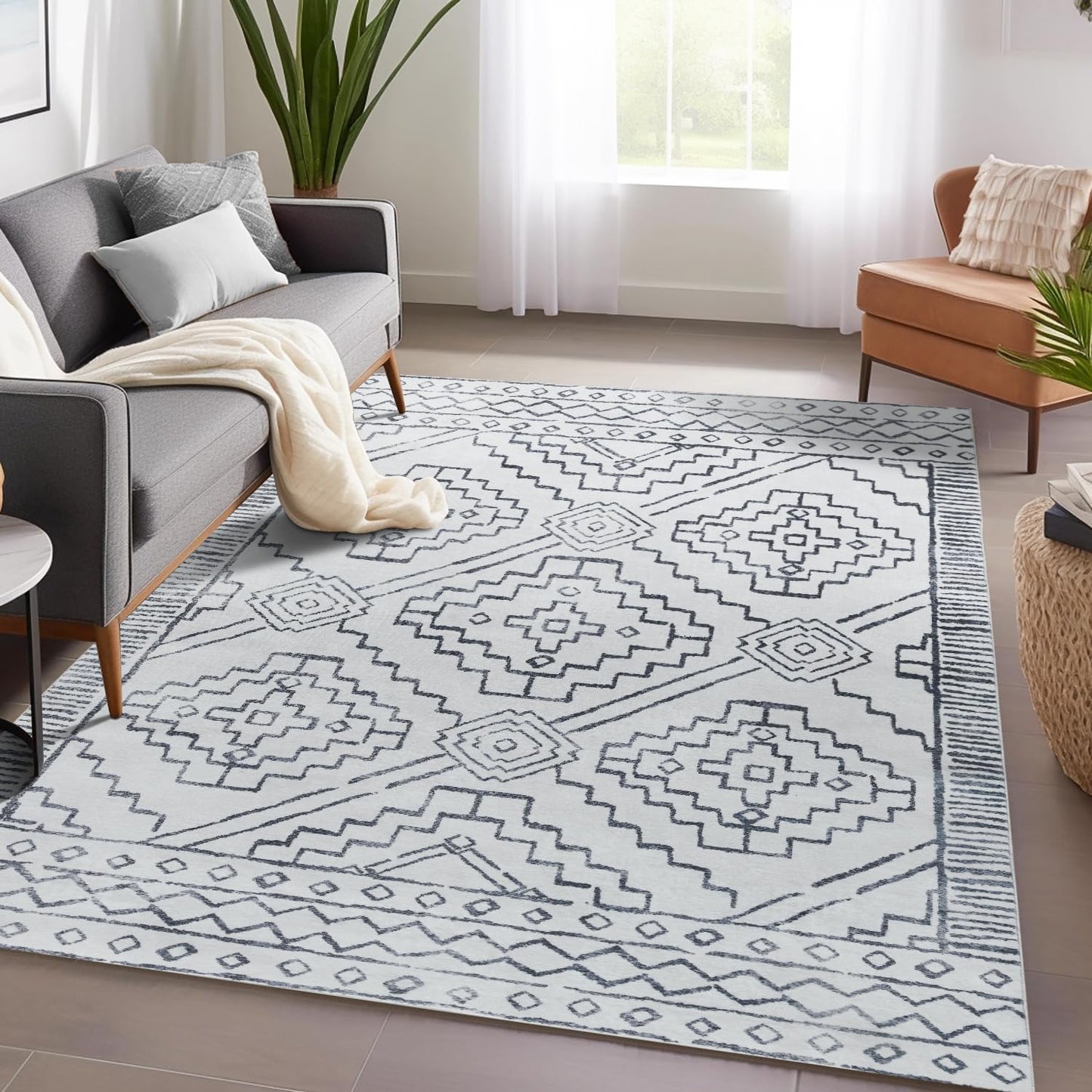 Moroccan 5x7 Area Rugs - Soft Modern Geometric Design
