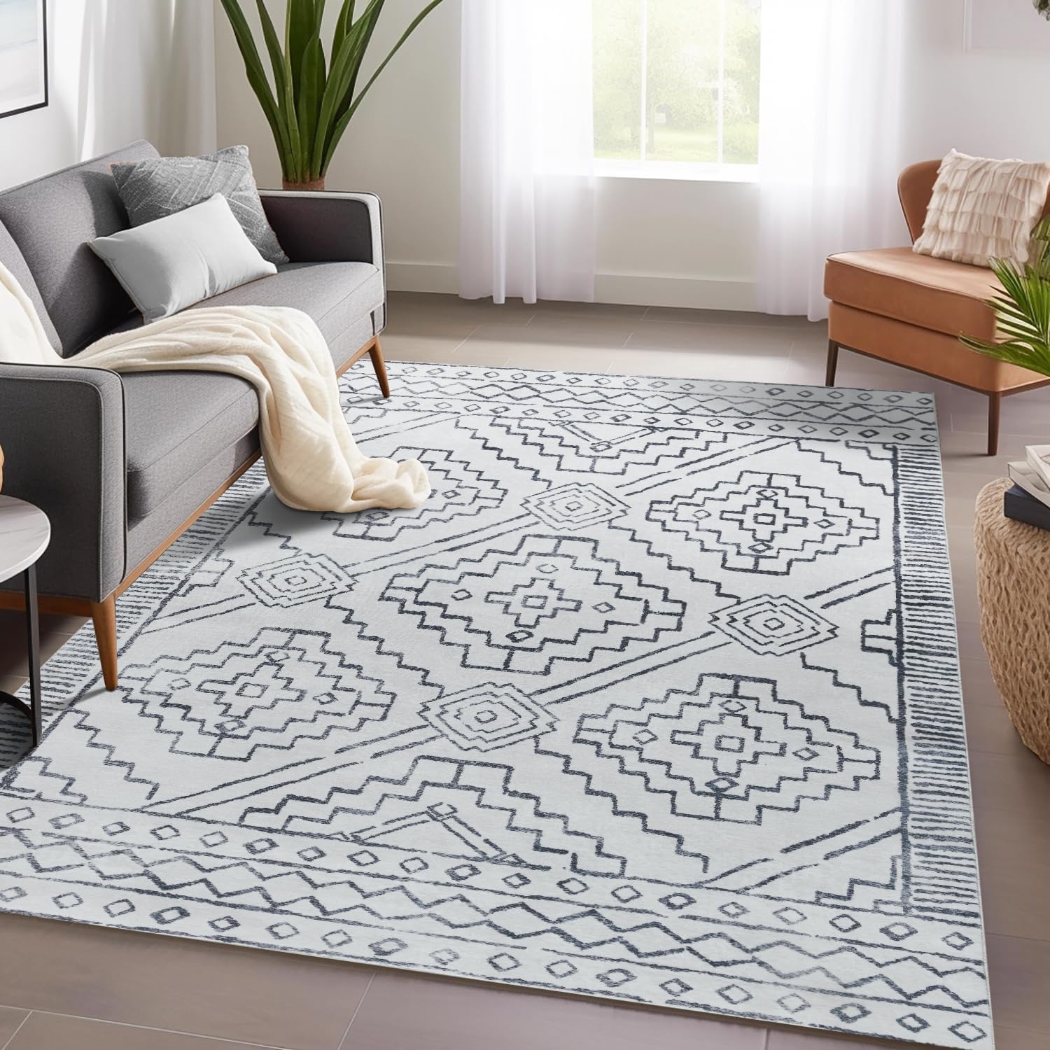 Moroccan 5x7 Area Rugs - Soft Modern Geometric Design