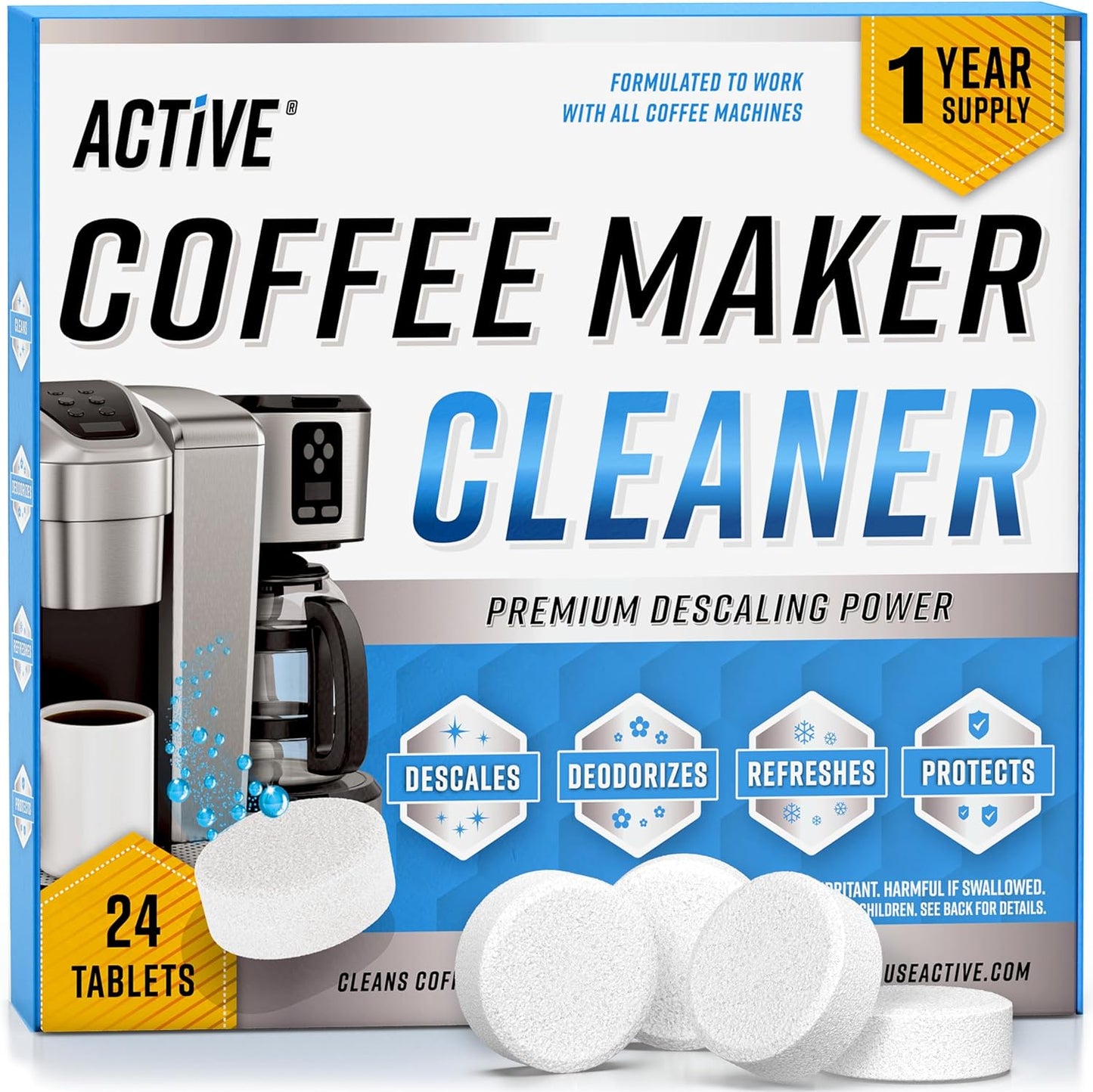 24 Coffee Machine Descaler Tabs - Compatible with Top Brands - Descale & Clean Like a Pro!