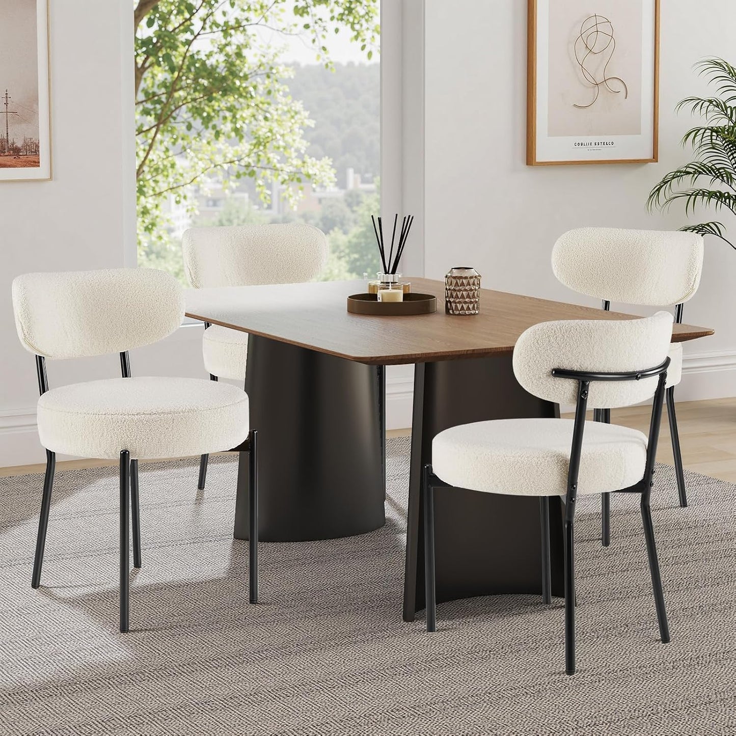 Modern Mid Century Dining Chairs Set of 4 with Curved Backrest