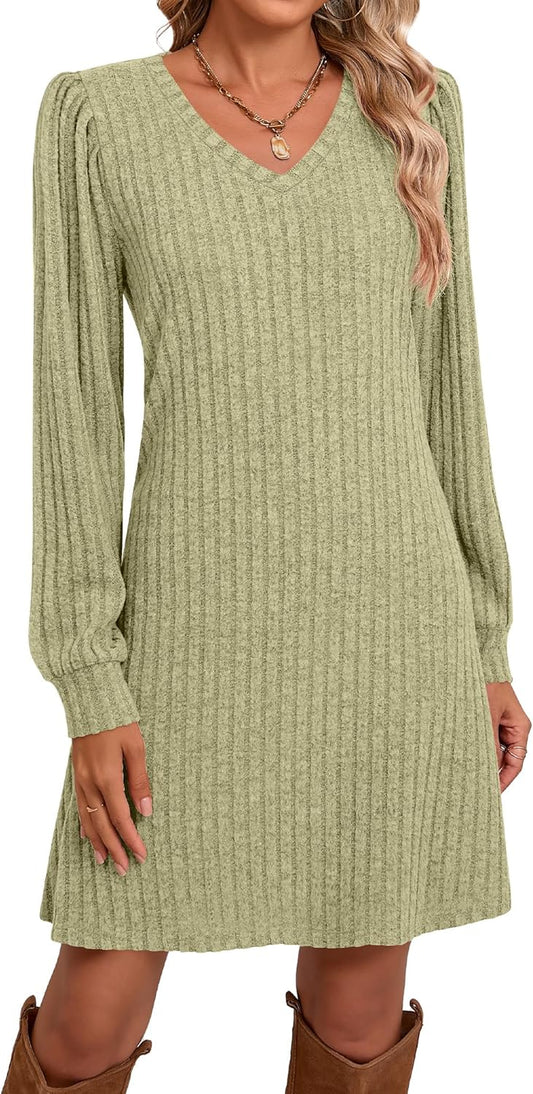 Ficerd Women's Knit Long Sleeve Sweater Dress for Fall Style