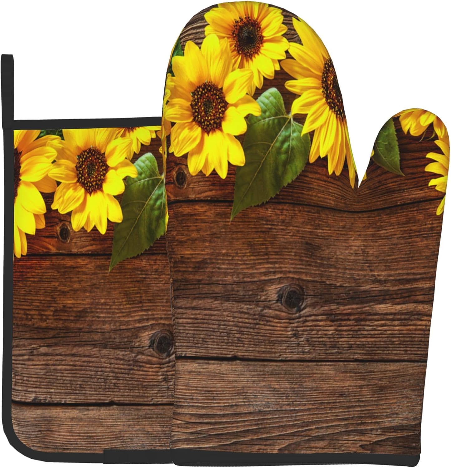 Non-Slip Sunflower Oven Mitts Set - Heat Resistant & Cute
